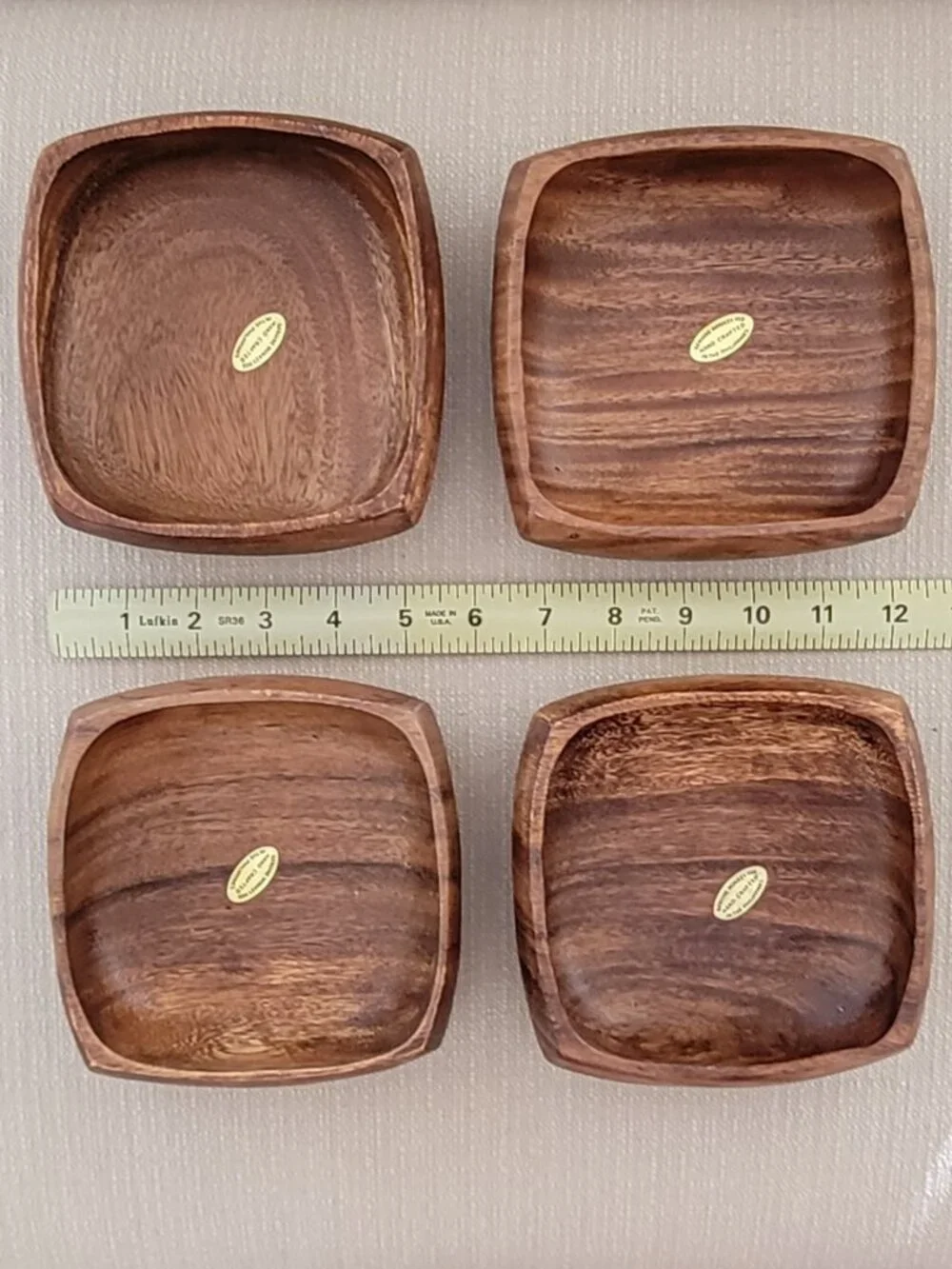 Vintage Monkey Pod Wood Salad Bowl Set Philippines Hand Carved 7 Pc MCM Tiki